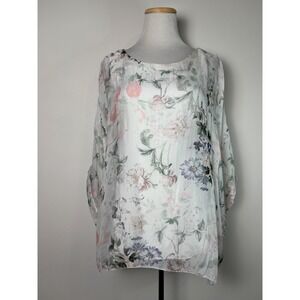 Moda Seta Italy Fairy Floral Sheer Silk Blend Blouse Top M Flowy Ethereal Dainty